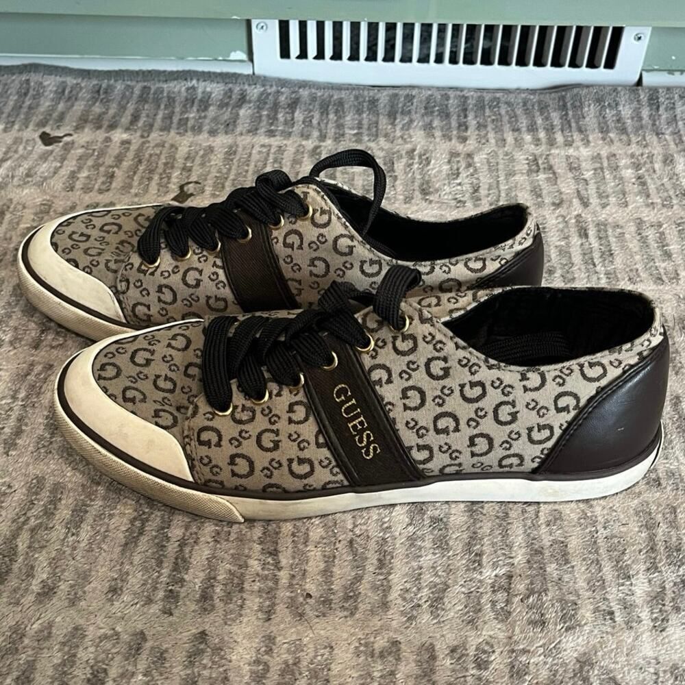 Guess G Pattern Wgbernice Lace-Up Sneaker Shoes Textile Low Top Brown Size 9